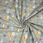 Tissu de Noël, cotonnade vert aux objets de Noël moutarde et bordeaux - STANDARD 100 OEKO - TEX - TissusPapi.com