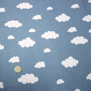 Tissu flanelle coton gratté bleu aux nuages blancs, collection enfant, parfait pour pyjamas & draps - STANDARD 100 OEKO - TEX - TissusPapi.com