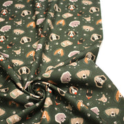 Tissu cotonnade vert anglais aux têtes de jolis chiens, collection AUTOMNE - STANDARD 100 OEKO - TEX - TissusPapi.com