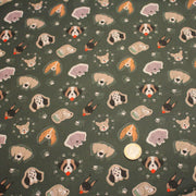 Tissu cotonnade vert anglais aux têtes de jolis chiens, collection AUTOMNE - STANDARD 100 OEKO - TEX - TissusPapi.com