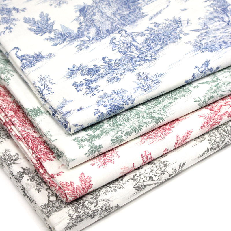 Tissu coton renforcé TOILE DE JOUY grande largeur 280cm : bleu, rouge, vert, gris - OEKO - TEX - TissusPapi.com