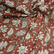 Tissu coton fin imprimé INDIENNES rouge aux fleurs traditionnelles indiennes ocres et écrues - TissusPapi.com