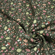 Tissu cotonnade, vert anglais aux champignons et feuilles multicolores, collection AUTOMNE - STANDARD 100 OEKO - TEX - TissusPapi.com