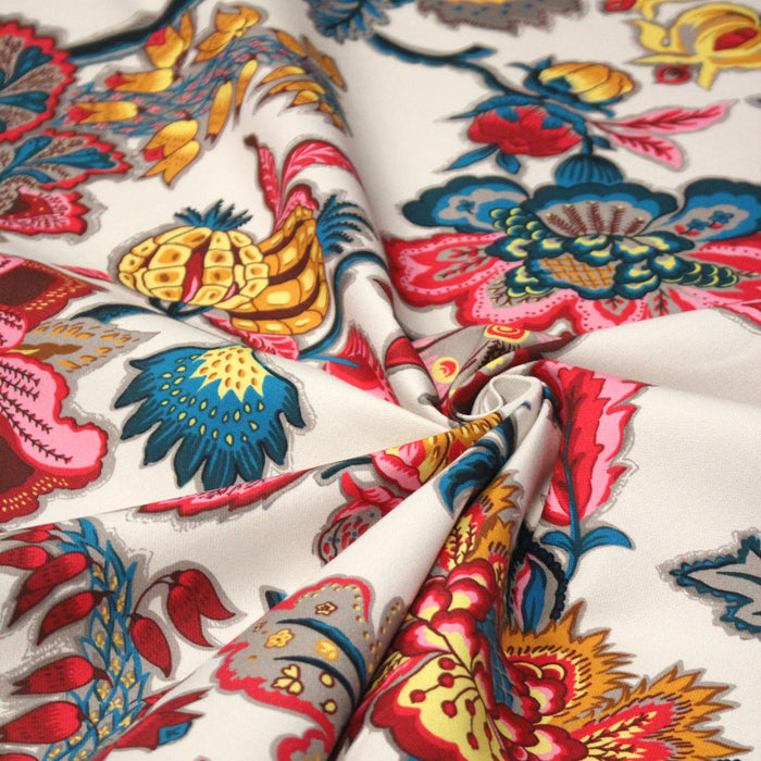 Tissu ROMY motifs fleuris indiennes, fond blanc, 100% coton - Collection Thevenon