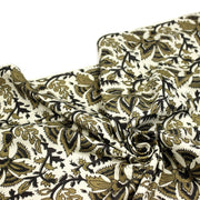 Tissu coton fin imprimé INDIENNE écru aux fleurs traditionnelles indiennes ocres et noires - TissusPapi.com