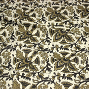 Tissu coton fin imprimé INDIENNE écru aux fleurs traditionnelles indiennes ocres et noires - TissusPapi.com