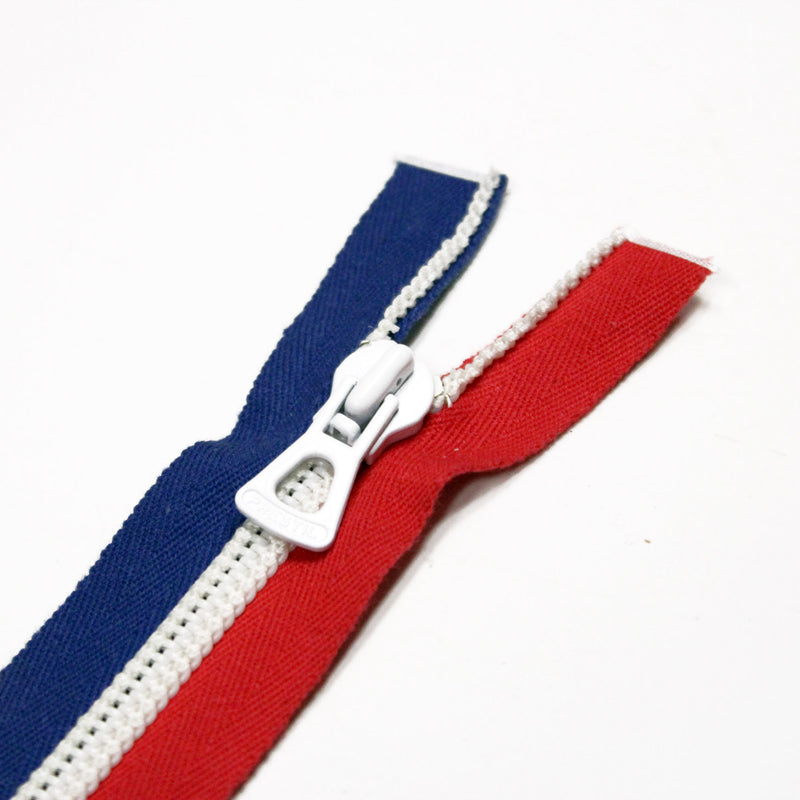 Fermeture à glissière séparable 55cm tricolore bleu blanc rouge - Fabrication française - TissusPapi.com