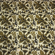 Tissu coton fin imprimé INDIENNE écru aux fleurs traditionnelles indiennes ocres et noires - TissusPapi.com