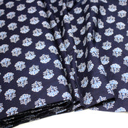 Tissu coton fin imprimé INDIENNES, bleu marine aux fleurs blanches et bleues - STANDARD 100 OEKO - TEX - TissusPapi.com