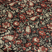 Tissu coton fin imprimé INDIENNES noir aux fleurs traditionnelles indiennes rouges et écrues - TissusPapi.com