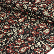 Tissu coton fin imprimé INDIENNES noir aux fleurs traditionnelles indiennes rouges et écrues - TissusPapi.com