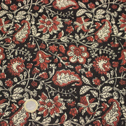 Tissu coton fin imprimé INDIENNES noir aux fleurs traditionnelles indiennes rouges et écrues - TissusPapi.com