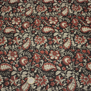 Tissu coton fin imprimé INDIENNES noir aux fleurs traditionnelles indiennes rouges et écrues - TissusPapi.com