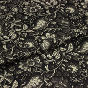 Tissu coton fin imprimé INDIENNES noir aux fleurs traditionnelles indiennes noires et écrues - TissusPapi.com