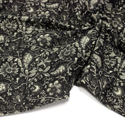 Tissu coton fin imprimé INDIENNES noir aux fleurs traditionnelles indiennes noires et écrues - TissusPapi.com