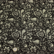 Tissu coton fin imprimé INDIENNES noir aux fleurs traditionnelles indiennes noires et écrues - TissusPapi.com