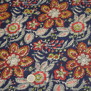 Tissu coton fin imprimé INDIENNES, fleuri rouge jaune écru, fond bleu – STANDARD 100 OEKO - TEX - TissusPapi.com