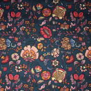 Tissu demi natté INDIENNES fleuri 100% coton, fond bleu pétrole - Collection Thevenon - TissusPapi.com