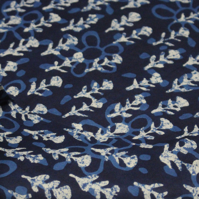 Tissu coton fin imprimé INDIENNES, bleu aux fleurs bleues et écrues – STANDARD 100 OEKO-TEX