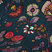 Tissu demi natté INDIENNES fleuri 100% coton, fond bleu pétrole - Collection Thevenon - TissusPapi.com