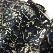 Tissu coton fin imprimé INDIENNES noir aux fleurs traditionnelles indiennes écrues et bleu Prusse - TissusPapi.com