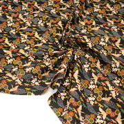 Tissu cotonnade NIGITA, motif japonais des grues : noir, bleu, rose, rouge - OEKO - TEX - TissusPapi.com