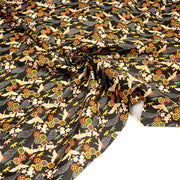 Tissu cotonnade NIGITA, motif japonais des grues : noir, bleu, rose, rouge - OEKO - TEX - TissusPapi.com