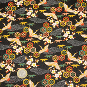 Tissu cotonnade NIGITA, motif japonais des grues : noir, bleu, rose, rouge - OEKO - TEX - TissusPapi.com