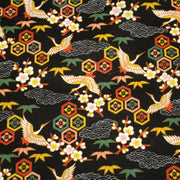 Tissu cotonnade NIGITA, motif japonais des grues : noir, bleu, rose, rouge - OEKO - TEX - TissusPapi.com