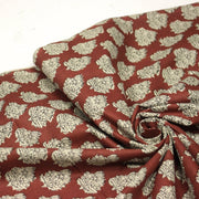 Tissu coton fin imprimé INDIENNES rouge rouille aux fleurs indiennes écrues et noires - TissusPapi.com