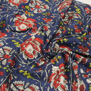 Tissu coton fin imprimé INDIENNES, bleu aux fleurs bleues et écrues – STANDARD 100 OEKO - TEX - TissusPapi.com