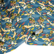 Tissu cotonnade NIGITA, motif japonais des grues : noir, bleu, rose, rouge - OEKO - TEX - TissusPapi.com
