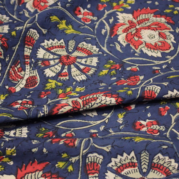 Tissu coton fin imprimé INDIENNES, bleu aux fleurs bleues et écrues – STANDARD 100 OEKO-TEX