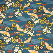 Tissu cotonnade NIGITA, motif japonais des grues : noir, bleu, rose, rouge - OEKO - TEX - TissusPapi.com