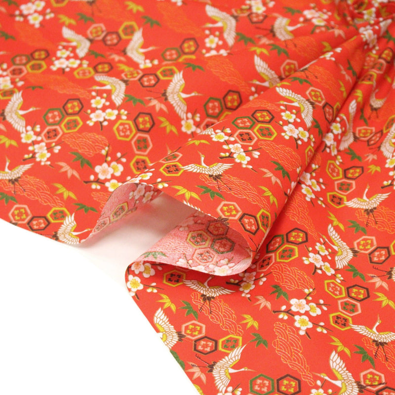 Tissu cotonnade NIGITA, motif japonais des grues : noir, bleu, rose, rouge - OEKO - TEX - TissusPapi.com