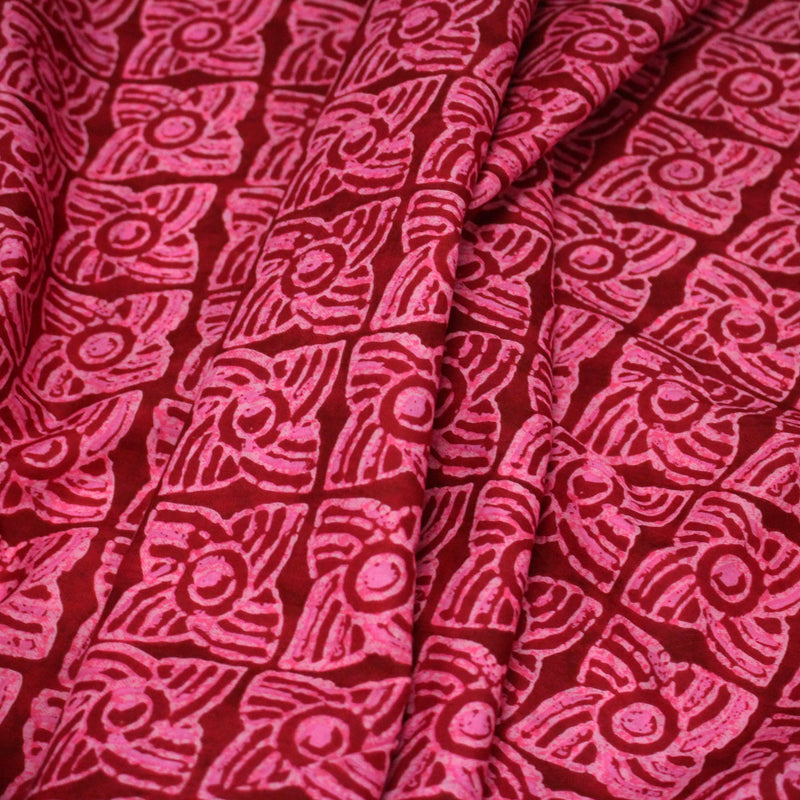 Tissu coton fin imprimé INDIENNES, rose fuchsia aux fleurs géométriques roses – STANDARD 100 OEKO - TEX - TissusPapi.com