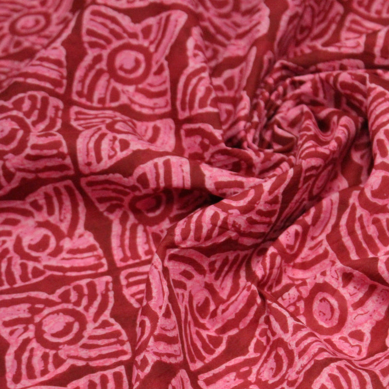 Tissu coton fin imprimé INDIENNES, rose fuchsia aux fleurs géométriques roses – STANDARD 100 OEKO - TEX - TissusPapi.com