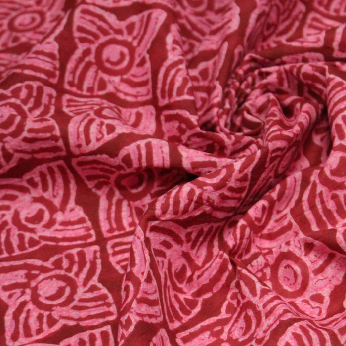 Tissu coton fin imprimé INDIENNES, rose fuchsia aux fleurs géométriques roses – STANDARD 100 OEKO-TEX