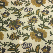 Tissu coton fin imprimé INDIENNES écru aux fleurs indiennes vertes jaunes et bleues - TissusPapi.com