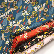 Tissu cotonnade NIGITA, motif japonais des grues : noir, bleu, rose, rouge - OEKO - TEX - TissusPapi.com