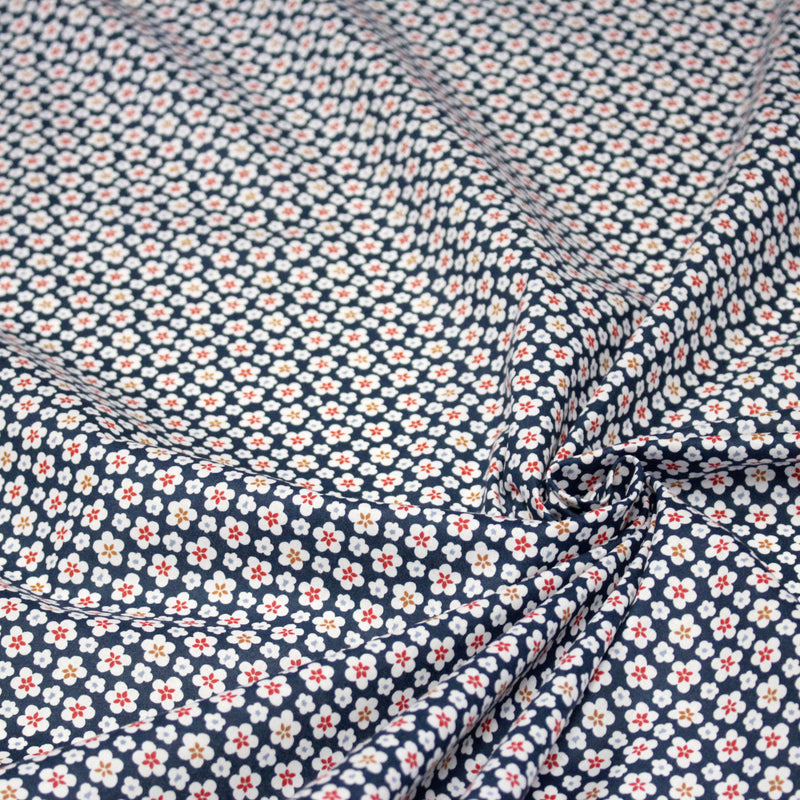 Tissu cotonnade fleurs japonaises géométriques : bleu, jaune, vert, rouge - OEKO - TEX - TissusPapi.com