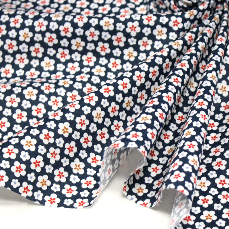 Tissu cotonnade fleurs japonaises géométriques : bleu, jaune, vert, rouge - OEKO - TEX - TissusPapi.com