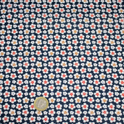 Tissu cotonnade fleurs japonaises géométriques : bleu, jaune, vert, rouge - OEKO - TEX - TissusPapi.com