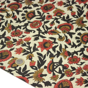 Tissu coton fin imprimé INDIENNES écru aux fleurs indiennes ocres rouges et noires - TissusPapi.com