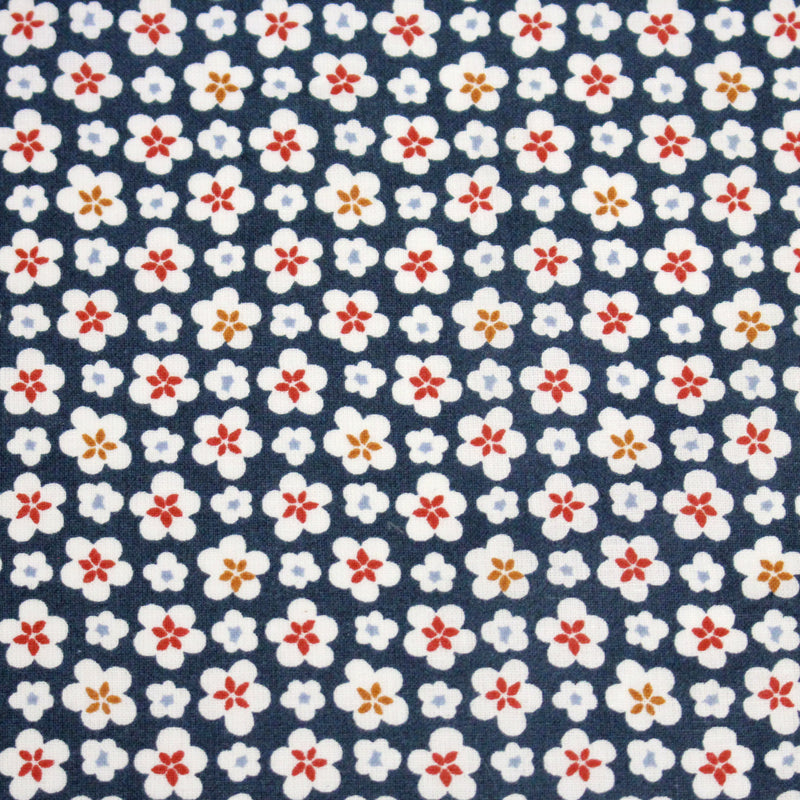 Tissu cotonnade fleurs japonaises géométriques : bleu, jaune, vert, rouge - OEKO - TEX - TissusPapi.com