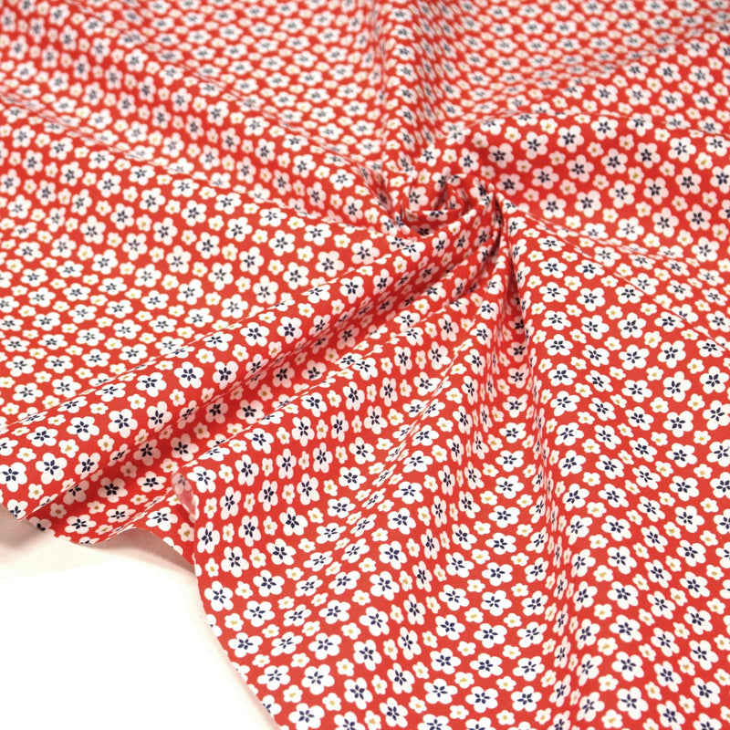 Tissu cotonnade fleurs japonaises géométriques : bleu, jaune, vert, rouge - OEKO - TEX - TissusPapi.com