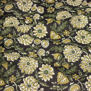 Tissu coton fin imprimé INDIENNES noir aux fleurs indiennes jaunes écrues et vertes - TissusPapi.com