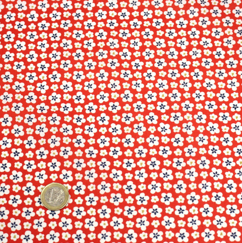Tissu cotonnade fleurs japonaises géométriques : bleu, jaune, vert, rouge - OEKO - TEX - TissusPapi.com