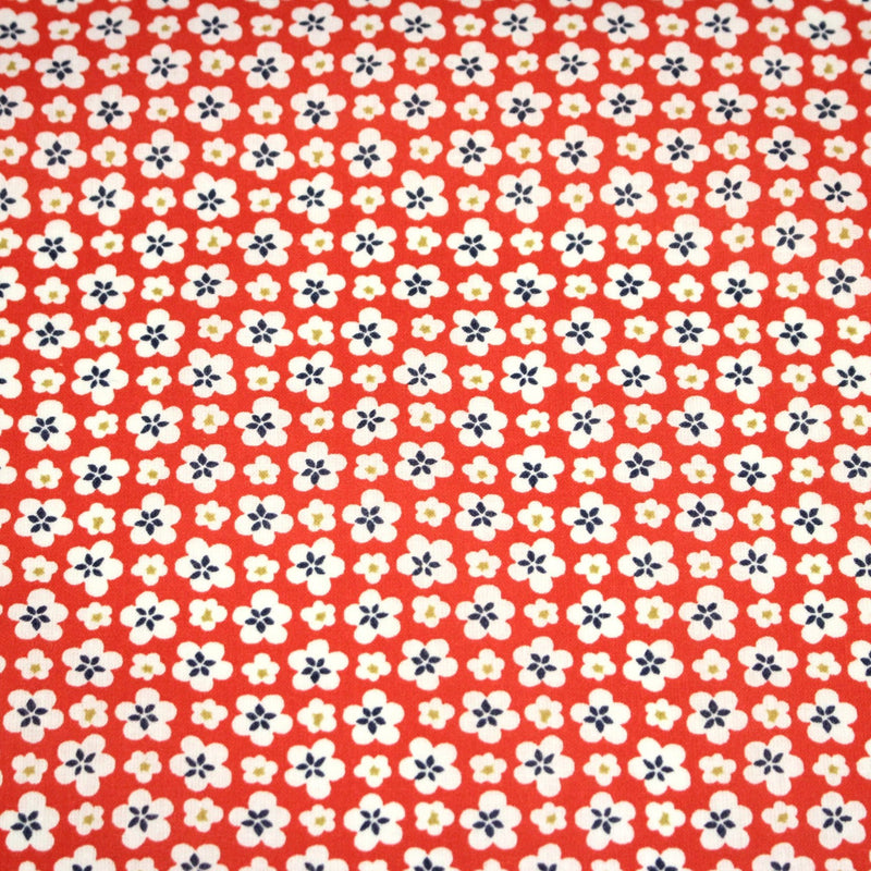 Tissu cotonnade fleurs japonaises géométriques : bleu, jaune, vert, rouge - OEKO - TEX - TissusPapi.com
