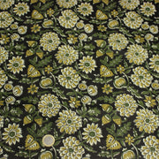 Tissu coton fin imprimé INDIENNES noir aux fleurs indiennes jaunes écrues et vertes - TissusPapi.com